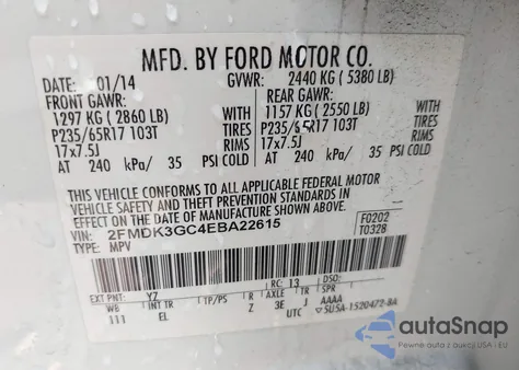 2014 Ford Edge Se z USA, uszkodzony, nr VIN 2FMDK3GC4EBA22615